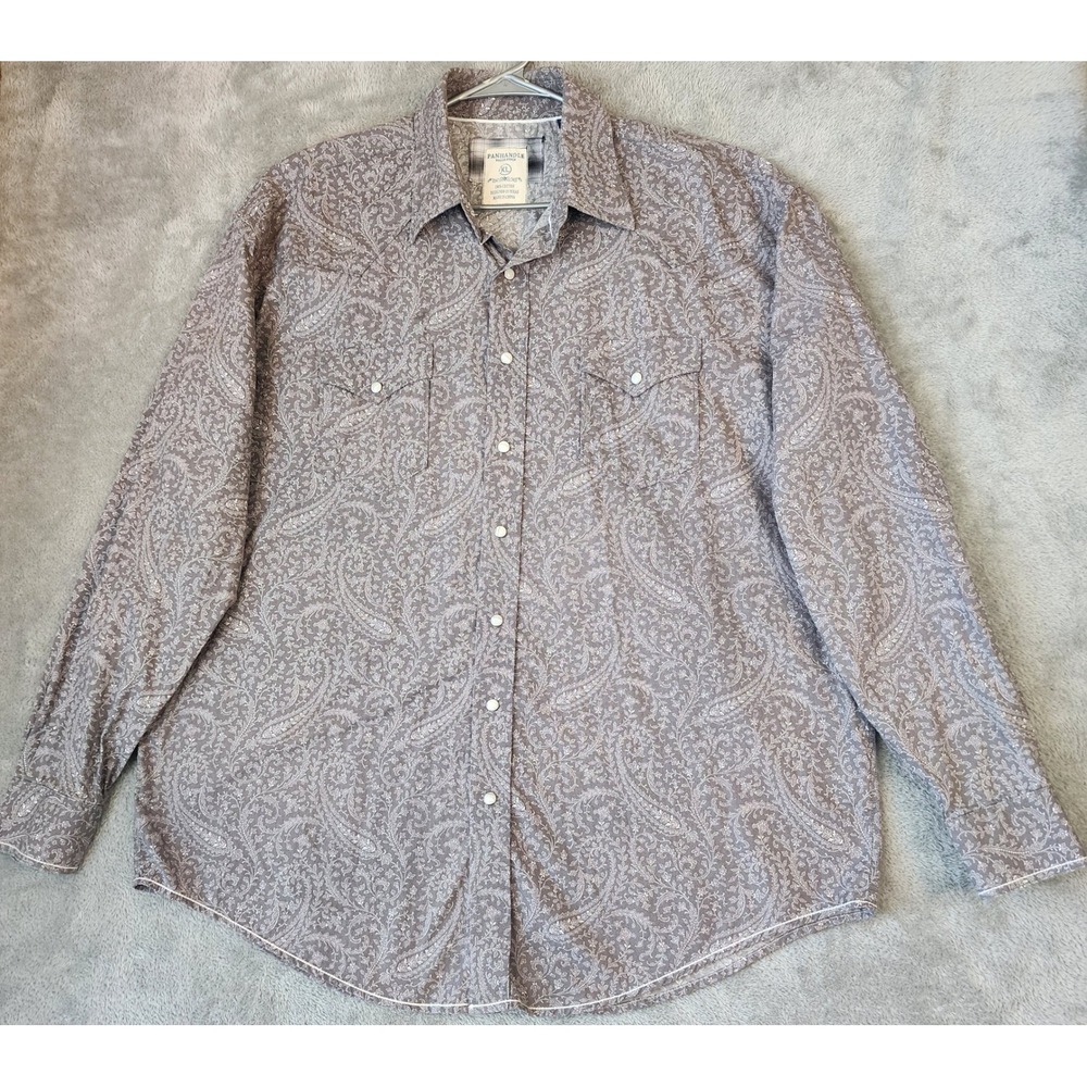 Panhandle Rough Stock Shirt Mens XL Grey Paisley Pearl Snap‎ Western Long Sleeve